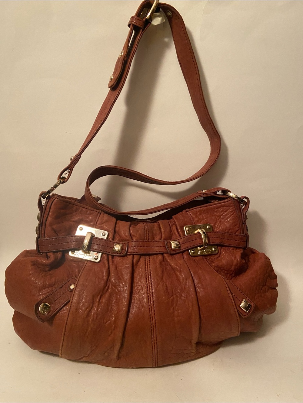 Junior Drake Slouchy Leather Shoulder Bag in Distressed Brown